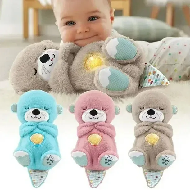 New Baby Breath Baby Bear Soothes Otter Plush Toy Doll Toy Child Soothing Music Sleep Companion Sound And Light Doll Toy Gifts, Brown