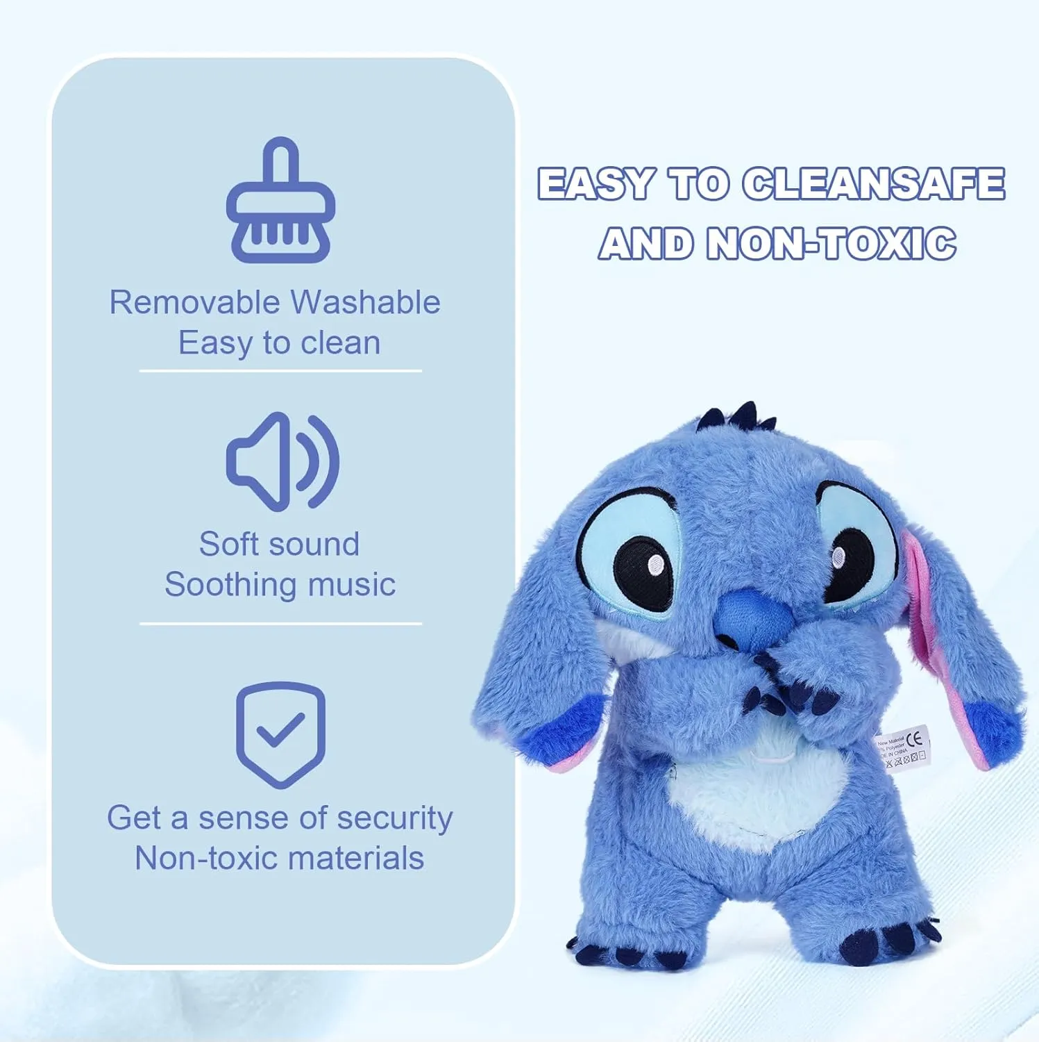 New Blue Stitch Breathing Anxiety Relief, Sleeping Plush with Music and Lights, Soother Sleep Buddy with Music Lights & Rhythmic Breathing Motion
