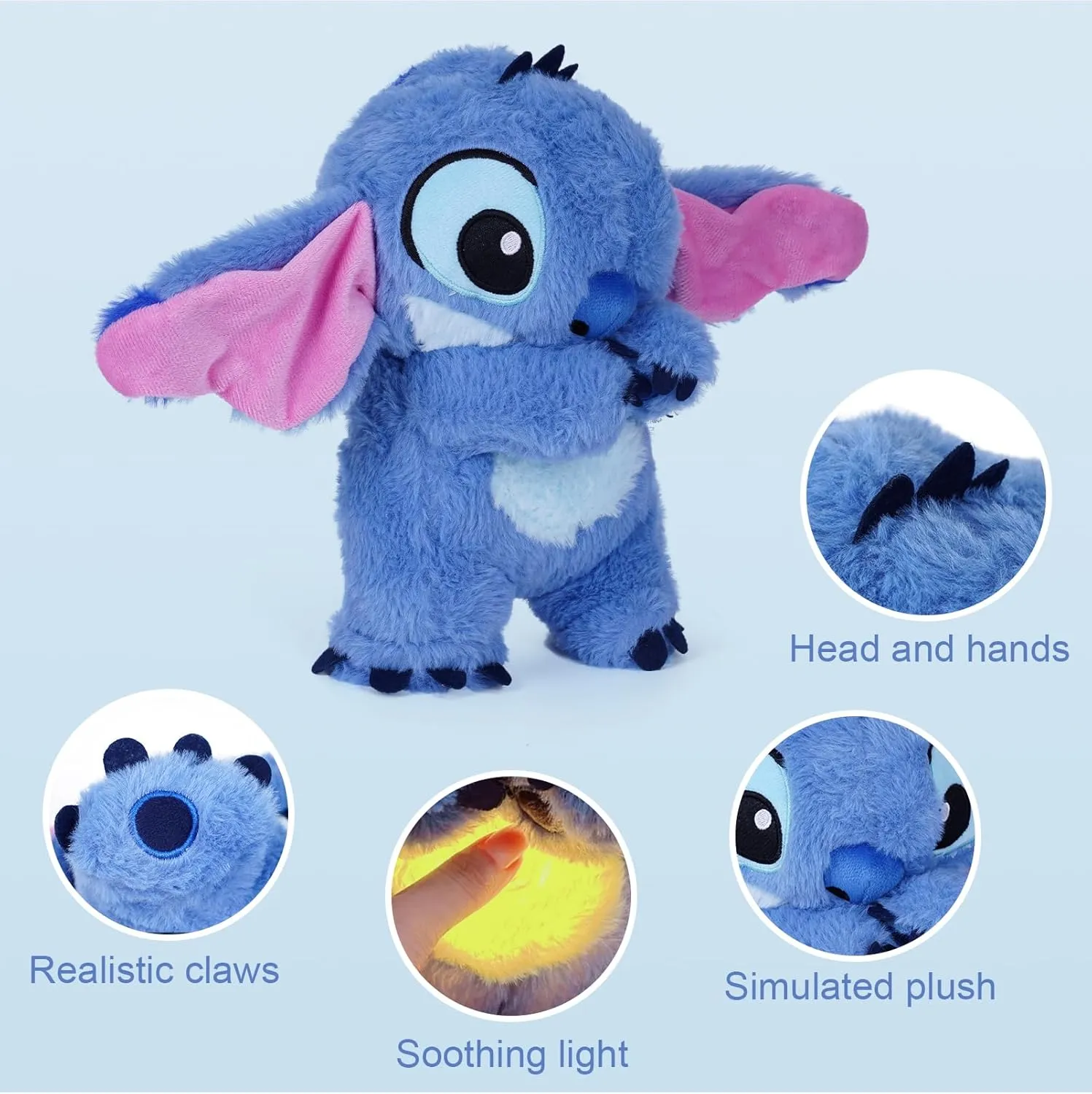 New Blue Stitch Breathing Anxiety Relief, Sleeping Plush with Music and Lights, Soother Sleep Buddy with Music Lights & Rhythmic Breathing Motion