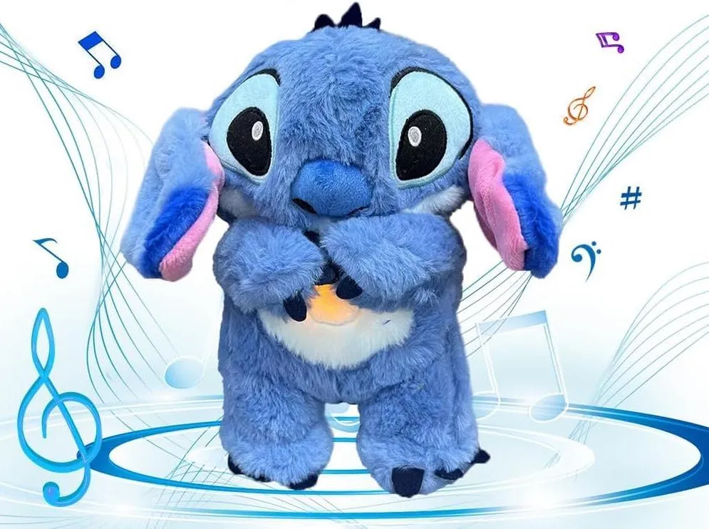 New Blue Stitch Breathing Anxiety Relief, Sleeping Plush with Music and Lights, Soother Sleep Buddy with Music Lights & Rhythmic Breathing Motion