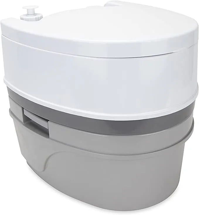 New Camco Premium Portable Travel Toilet With Three Directional Flush And Swivel Dumping Elbow, Designed for Camping, RV, Boating And Other Recreational Activites (5.3 gallon, Frustration Free Packaging) Retails $232 