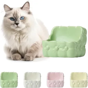 NEW Cat Food Bowl Cat Dish - Colorful Cute Ceramic Cat Feeding Bowls - Funny Sofa Shaped Cat Bowl Home Decoration - Pet Feeder Bowl for Indoor Cats - Gift for Pet Lovers - Dishwasher Safe - 4 oz - Green