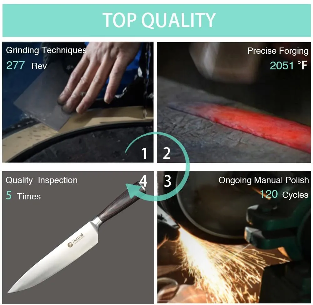 New Chef Knife Newild 8 inch Professional Kitchen Knife German High Carbon Stainless Steel with Ergonomics Handle, Ultra Sharp, Wear Resistant