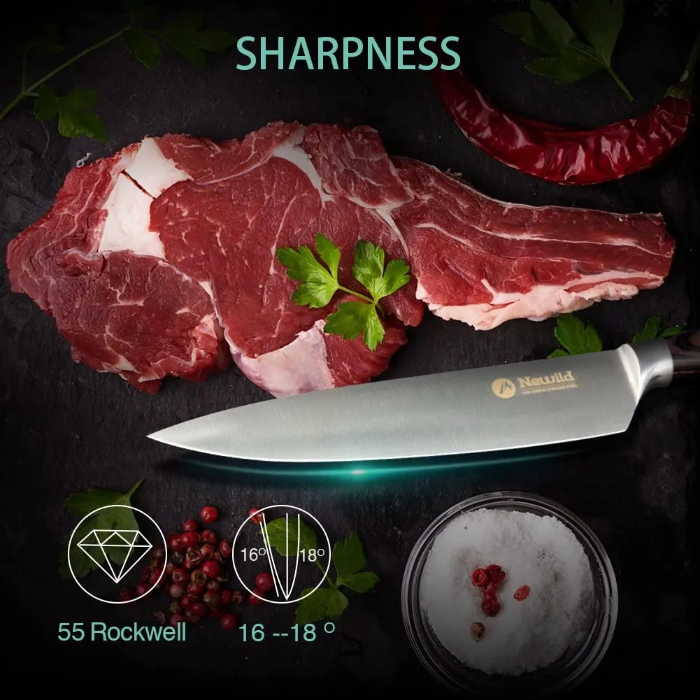 New Chef Knife Newild 8 inch Professional Kitchen Knife German High Carbon Stainless Steel with Ergonomics Handle, Ultra Sharp, Wear Resistant