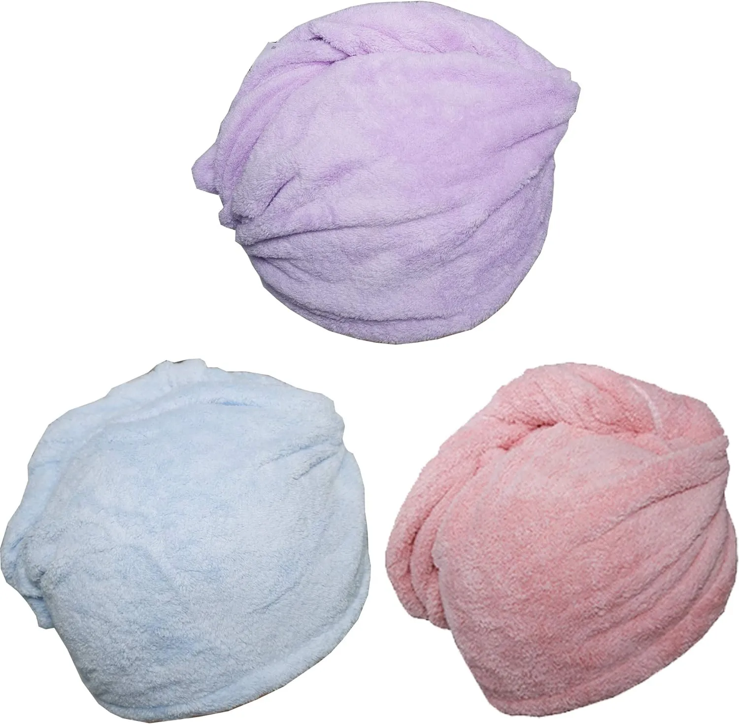 NEW Chikoni Hair Towel Wrap Turban 3 Pack Super Absorbent Microfiber Quick Dry Hair Towel with Button, Dry Hair Hat, Wrapped Bath Cap 26inch/10inch Blue/Pink/Purple