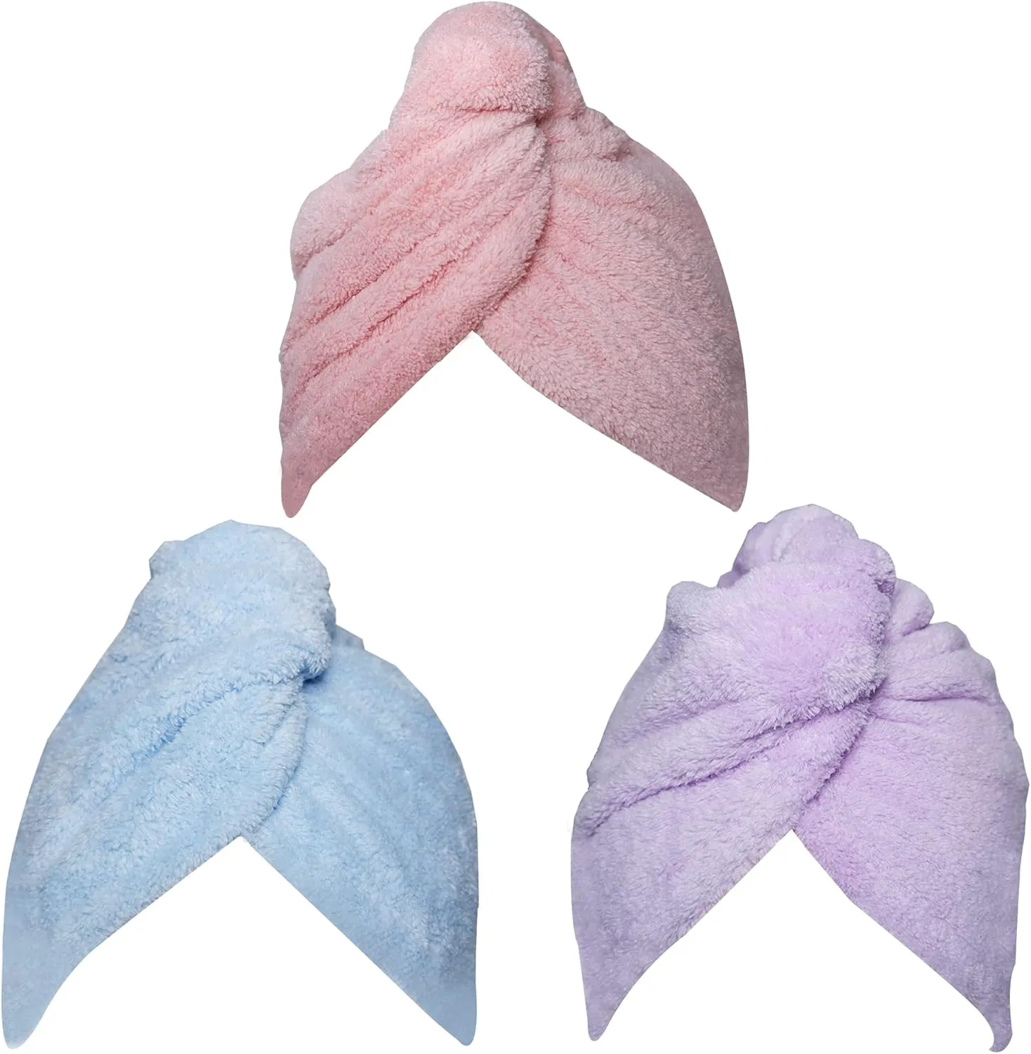 NEW Chikoni Hair Towel Wrap Turban 3 Pack Super Absorbent Microfiber Quick Dry Hair Towel with Button, Dry Hair Hat, Wrapped Bath Cap 26inch/10inch Blue/Pink/Purple