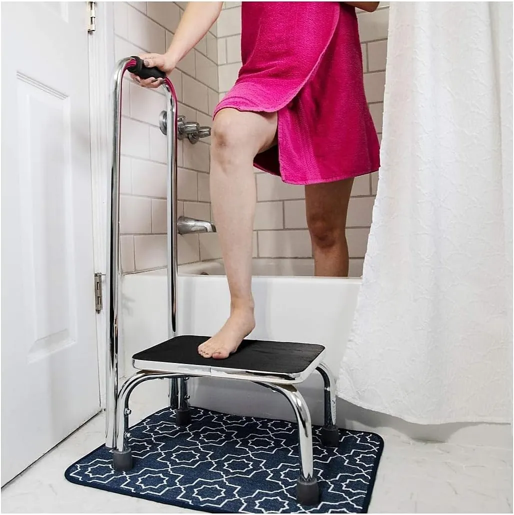 NEW DMI Step Stool with Handle and Non Skid Rubber Platform, Lightweight and Sturdy Stool for Seniors, Adults and Children, Holds up to 300 Pounds with 9.5 Inch Step Up, Chrome - Retails $111 