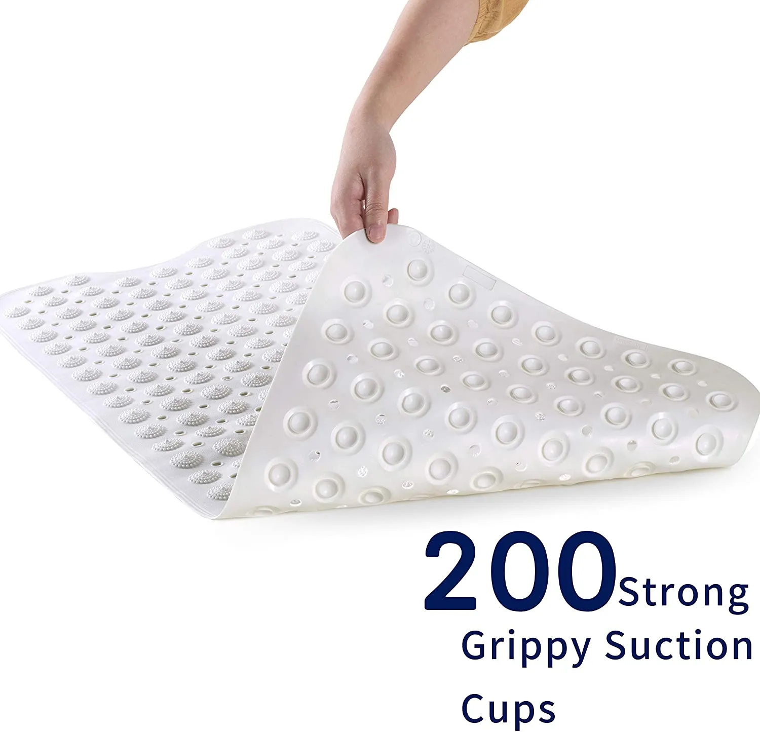 New Easy-Going Non Slip Bath Mat with circular foot scrubbers - Machine Washable, Rubber, Suction Cups, Drain Holes. White 40 X 15.5 inch
