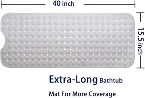 New Easy-Going Non Slip Bath Mat with circular foot scrubbers - Machine Washable, Rubber, Suction Cups, Drain Holes. White 40 X 15.5 inch