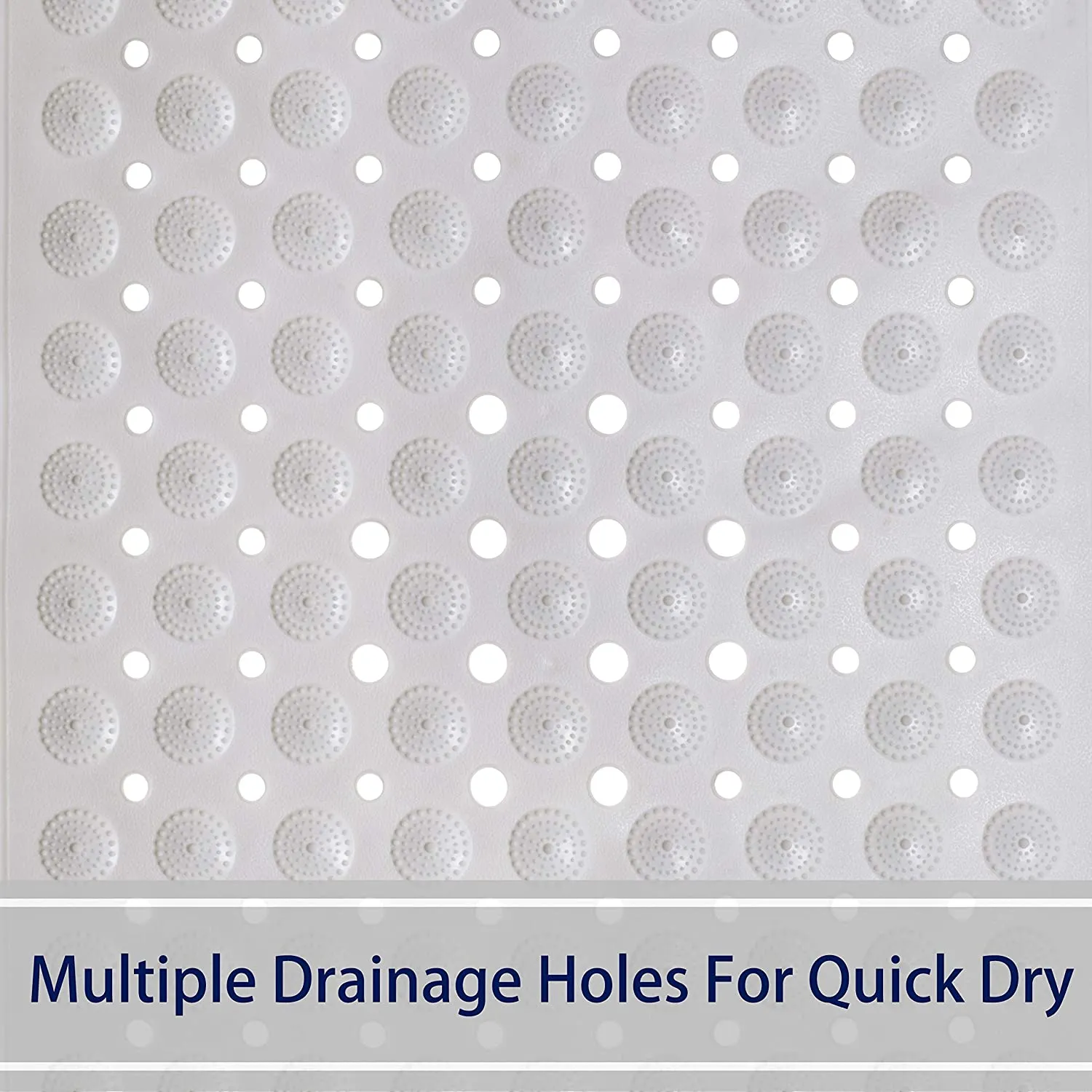 New Easy-Going Non Slip Bath Mat with circular foot scrubbers - Machine Washable, Rubber, Suction Cups, Drain Holes. White 40 X 15.5 inch