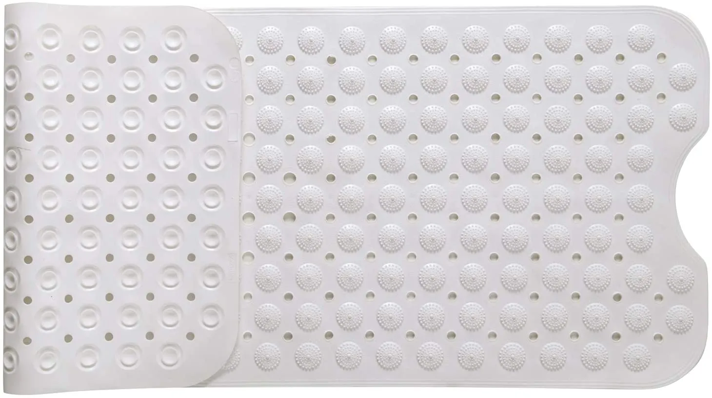 New Easy-Going Non Slip Bath Mat with circular foot scrubbers - Machine Washable, Rubber, Suction Cups, Drain Holes. White 40 X 15.5 inch
