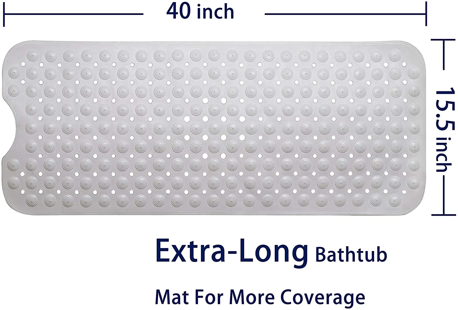 New Easy-Going Non Slip Bath Mat with circular foot scrubbers - Machine Washable, Rubber, Suction Cups, Drain Holes. White 40 X 15.5 inch