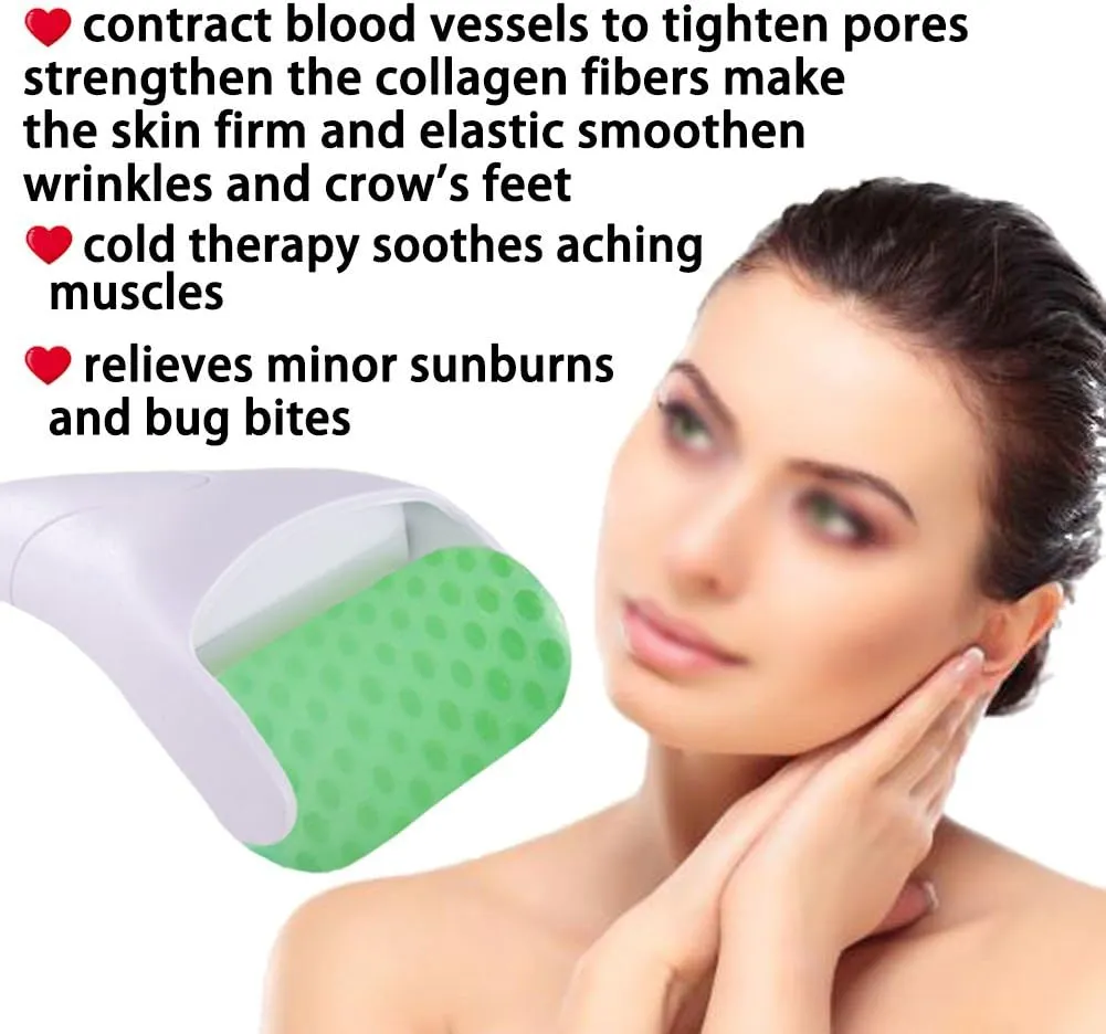 New Face Roller Cool Ice Roller Massager Skin Lifting Tool Facial Lifting Massage Anti-wrinkles Massage Roller White handle [green wheel]