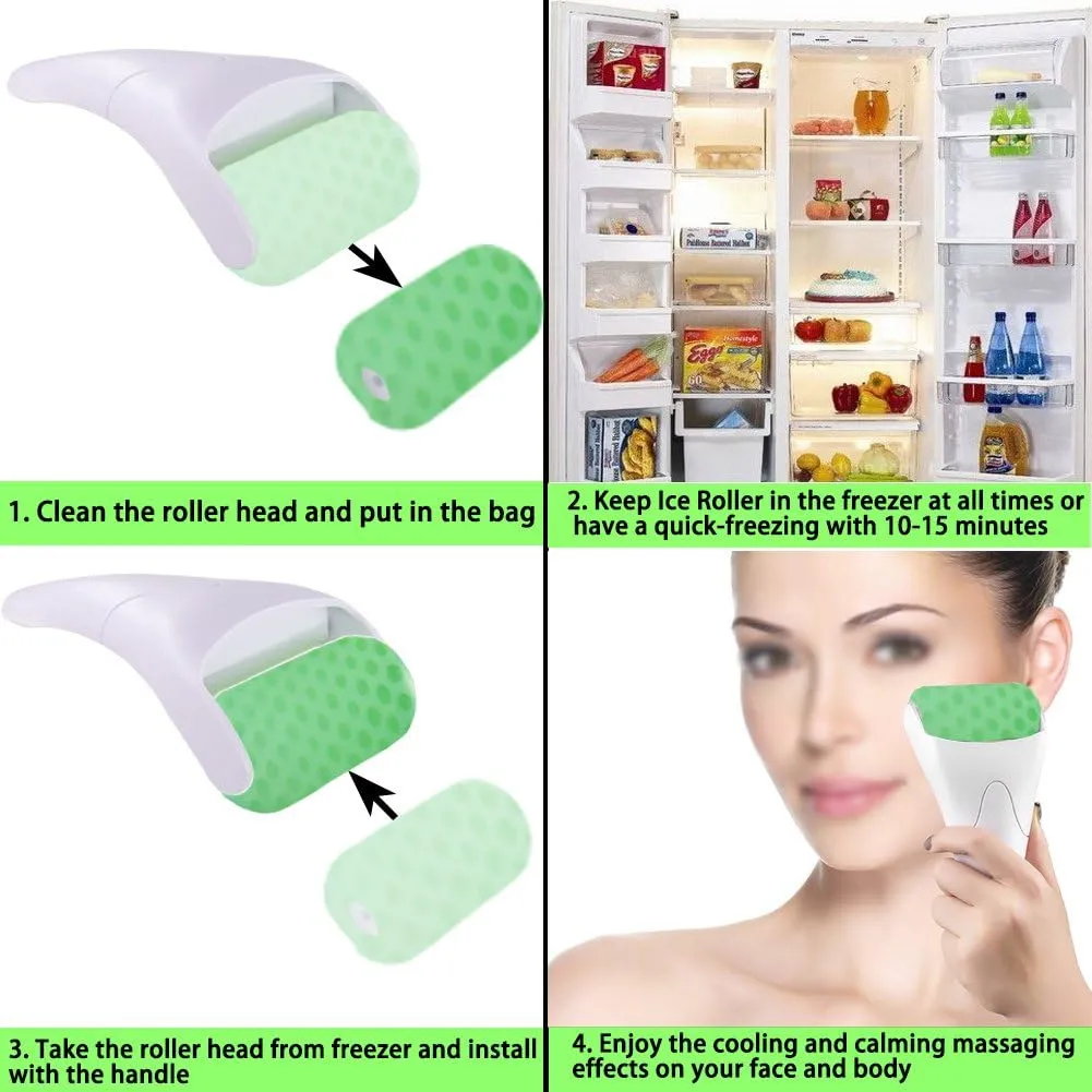 New Face Roller Cool Ice Roller Massager Skin Lifting Tool Facial Lifting Massage Anti-wrinkles Massage Roller White handle [green wheel]