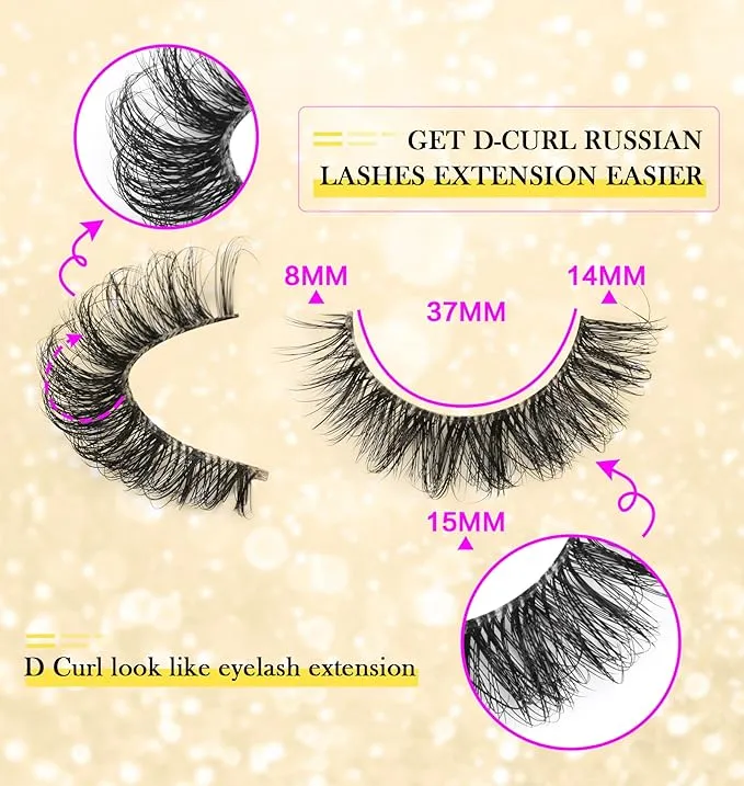 New False Eyelashes Russian Strip Lashes D Curl Wispy Natural Look Faux Mink Lashes Like Eyelash Extension Fluffy zanlufly Transparent Band Cat Eye Fake Eyelashes Pack