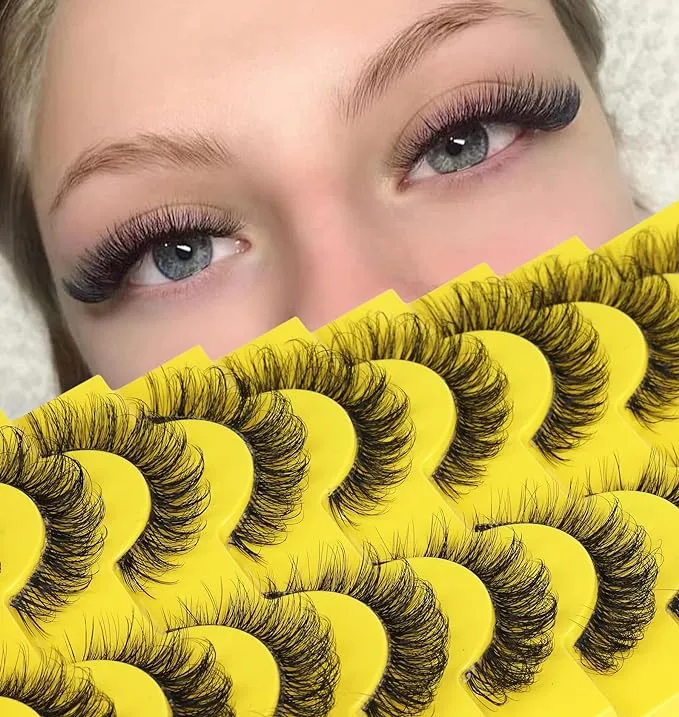 New False Eyelashes Russian Strip Lashes D Curl Wispy Natural Look Faux Mink Lashes Like Eyelash Extension Fluffy zanlufly Transparent Band Cat Eye Fake Eyelashes Pack