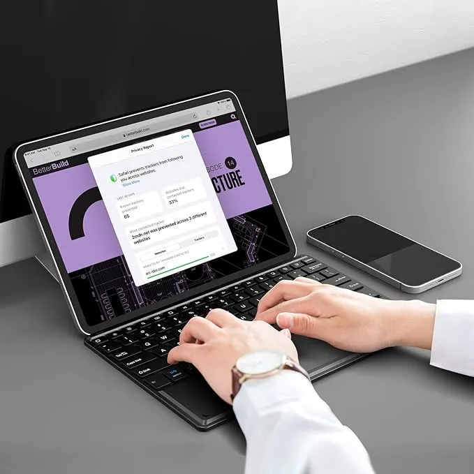 NEW Fintie Ultrathin 4mm Wireless Bluetooth Keyboard & Case with Built-in Multi-Touch Touchpad for iPad, iPhone, Samsung Galaxy, Nexus, Microsoft Surface, HP and Other Bluetooth Devices