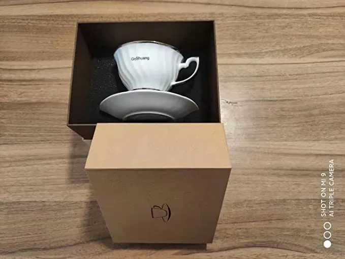 New GoShuang Bone China Coffee Cup and Saucer Set Elegant White Europe Style Porcelain Tea Coffee Cup with Matching Saucer for Breakfast Home Kitchen Use
