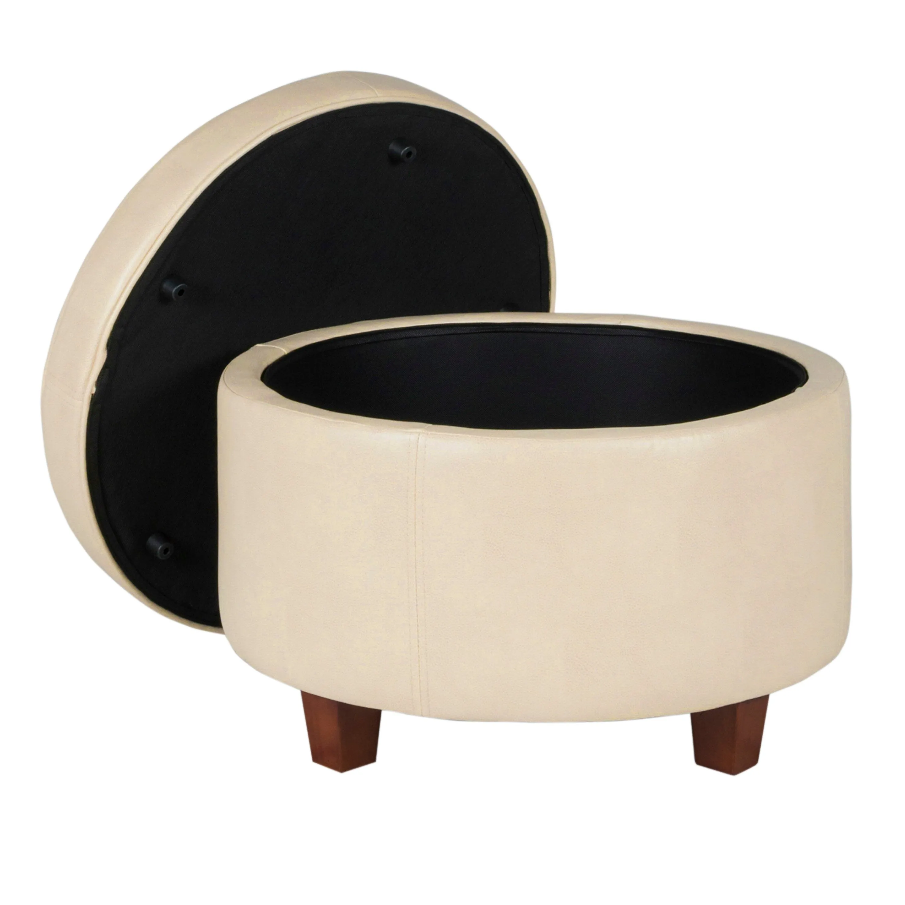 New Great Quality Large 2 Feet Diameter Storage Ottoman in Soft Ivory Pebble Faux Leather! Sturdy enough for extra seating! Retails $272 w/tax!