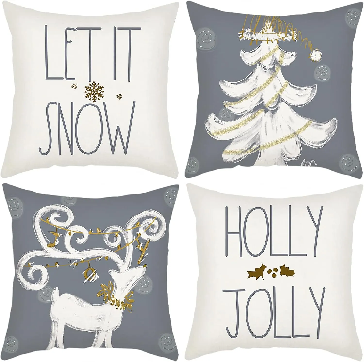 NEW Halomoon Christmas Pillow Covers Set of 4 for Christmas Decoration Winter Throw Pillow Cover Christmas Decor (18x18, Let It Snow & Holly Jolly)