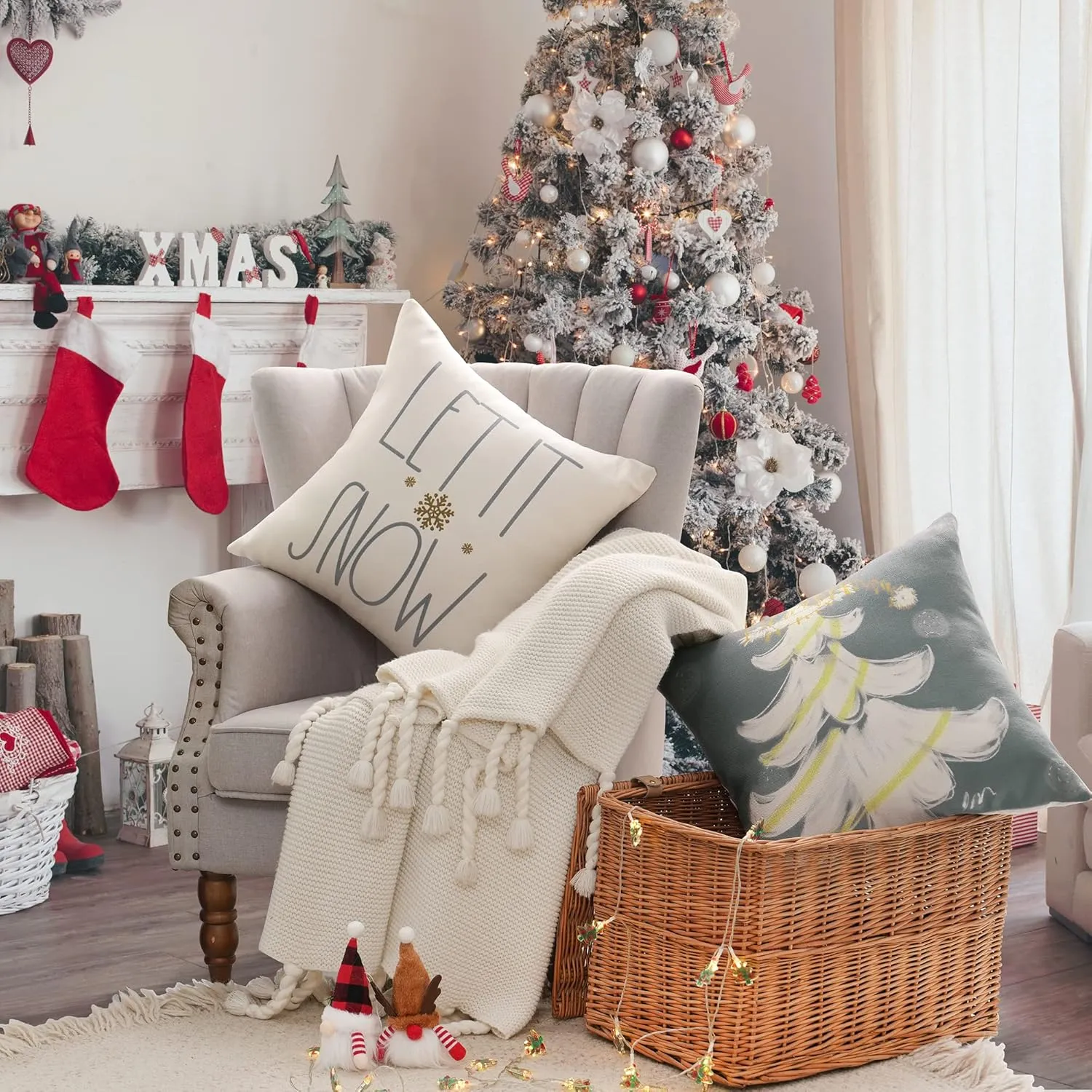 NEW Halomoon Christmas Pillow Covers Set of 4 for Christmas Decoration Winter Throw Pillow Cover Christmas Decor (18x18, Let It Snow & Holly Jolly)