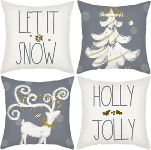 NEW Halomoon Christmas Pillow Covers Set of 4 for Christmas Decoration Winter Throw Pillow Cover Christmas Decor (18x18, Let It Snow & Holly Jolly)