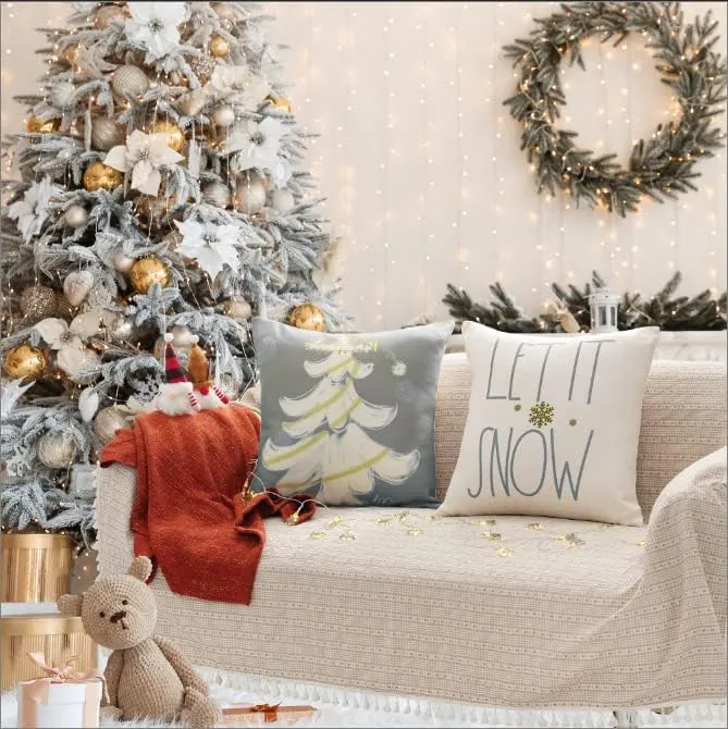 NEW Halomoon Christmas Pillow Covers Set of 4 for Christmas Decoration Winter Throw Pillow Cover Christmas Decor (18x18, Let It Snow & Holly Jolly)