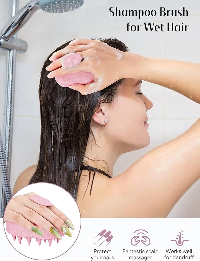 NEW HEETA Scalp Massager for Hair Growth, Soft Silicone Bristles, Scalp Scrubber for Hair Care Relax Scalp, Shampoo Brush for Wet Dry Hair, Pink