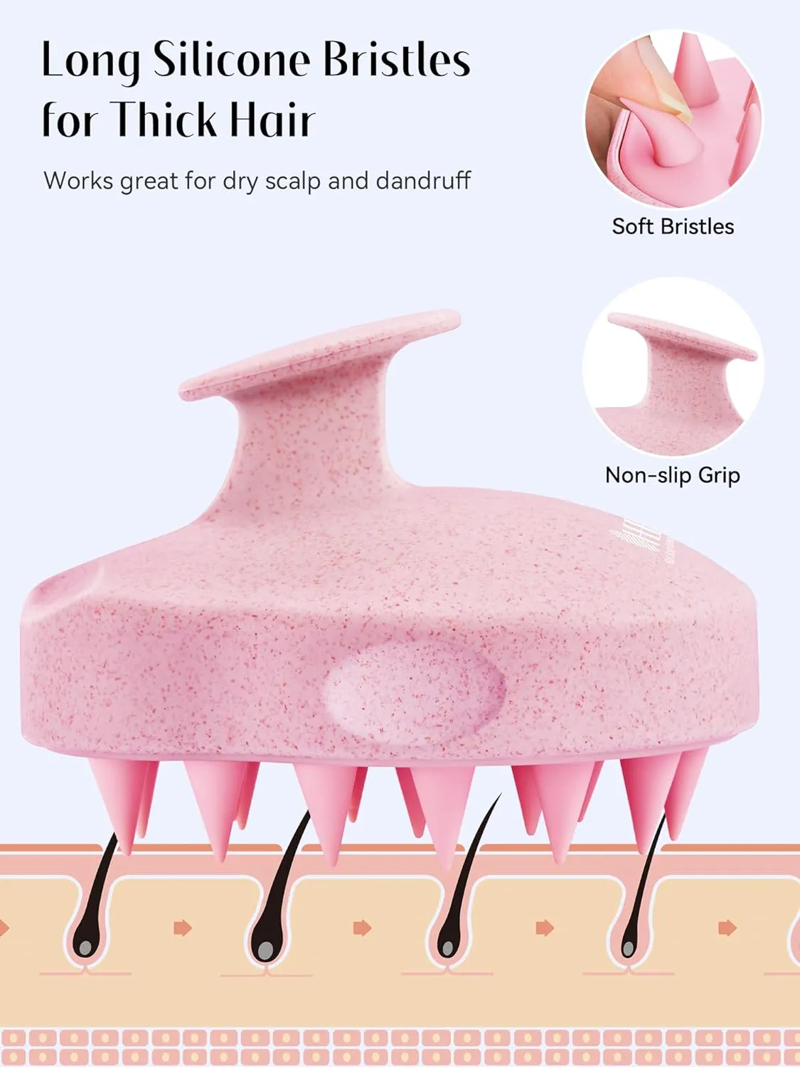 NEW HEETA Scalp Massager for Hair Growth, Soft Silicone Bristles, Scalp Scrubber for Hair Care Relax Scalp, Shampoo Brush for Wet Dry Hair, Pink
