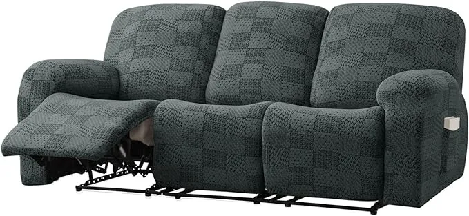 New High Stretch Recliner Sofa Covers, 3 Seat Reclining Couch Covers for 3 Cushion Couch Recliner Set Non Slip 8-Piece Washable Spandex Furniture Protector with Pockets-Dark Grey-3 Seater Retails $190 