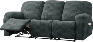 New High Stretch Recliner Sofa Covers, 3 Seat Reclining Couch Covers for 3 Cushion Couch Recliner Set Non Slip 8-Piece Washable Spandex Furniture Protector with Pockets-Dark Grey-3 Seater Retails $190 