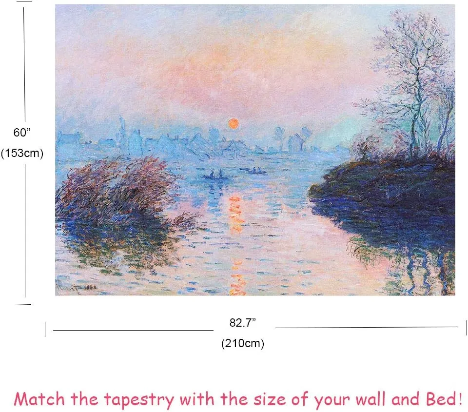 NEW IcosaMro Monet Tapestry Wall Hanging, Art Impression Sunrise Scenery Wall Tapestries - Home Decor for Bedroom Living Room College Dorm, 60x82.7 Inches