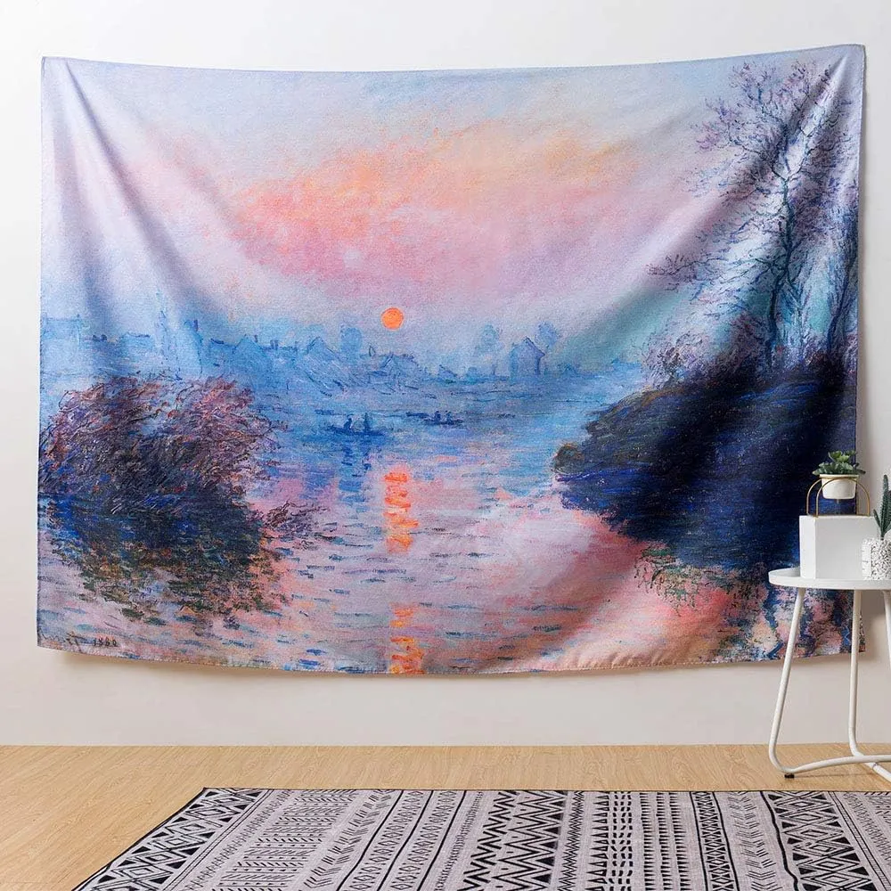 NEW IcosaMro Monet Tapestry Wall Hanging, Art Impression Sunrise Scenery Wall Tapestries - Home Decor for Bedroom Living Room College Dorm, 60x82.7 Inches