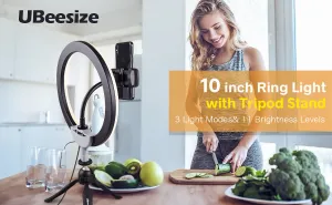 New in box! 10" LED Ring Light with Tripod Stand & Phone Holder, UBeesize Dimmable Desk Makeup Ring Light, Perfect for Live Streaming & YouTube Video, Photography, 3 Light Modes and 11 Brightness Levels