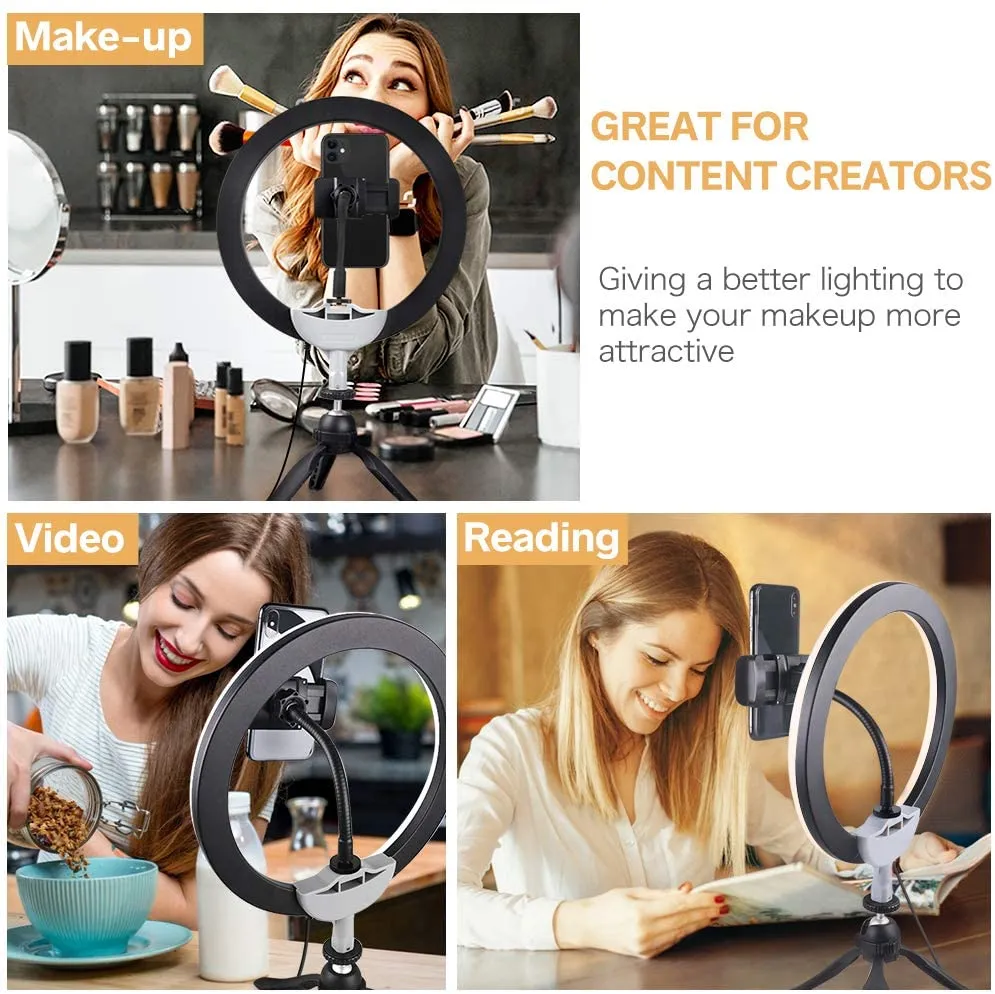 New in box! 10" LED Ring Light with Tripod Stand & Phone Holder, UBeesize Dimmable Desk Makeup Ring Light, Perfect for Live Streaming & YouTube Video, Photography, 3 Light Modes and 11 Brightness Levels