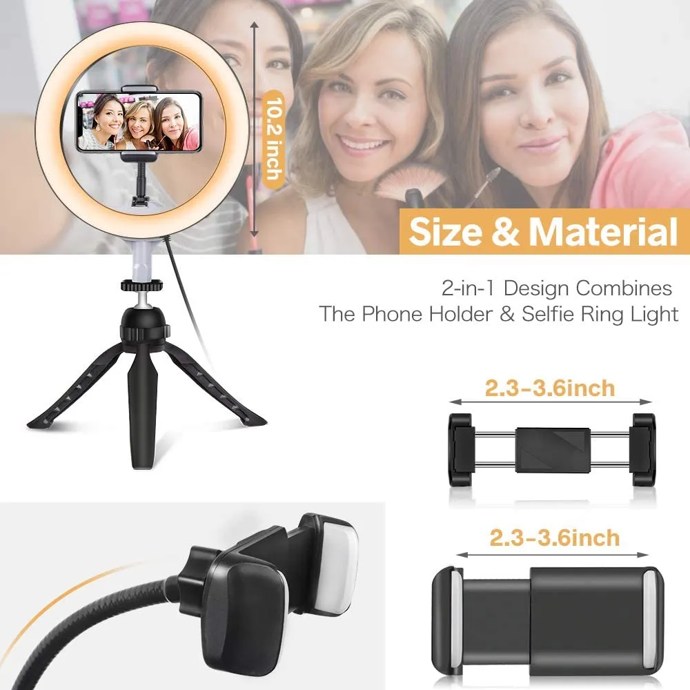 New in box! 10" LED Ring Light with Tripod Stand & Phone Holder, UBeesize Dimmable Desk Makeup Ring Light, Perfect for Live Streaming & YouTube Video, Photography, 3 Light Modes and 11 Brightness Levels