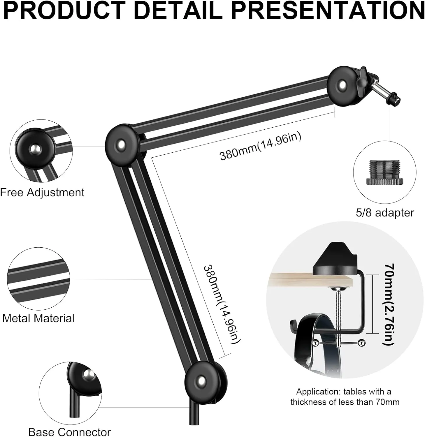 New in box! Aokeo Microphone Stand Desk Adjustable Heavy Table Mic Stand Arm Boom for Blue Yeti, Professional Streaming, Voice-Over, Recording, Games, Discord