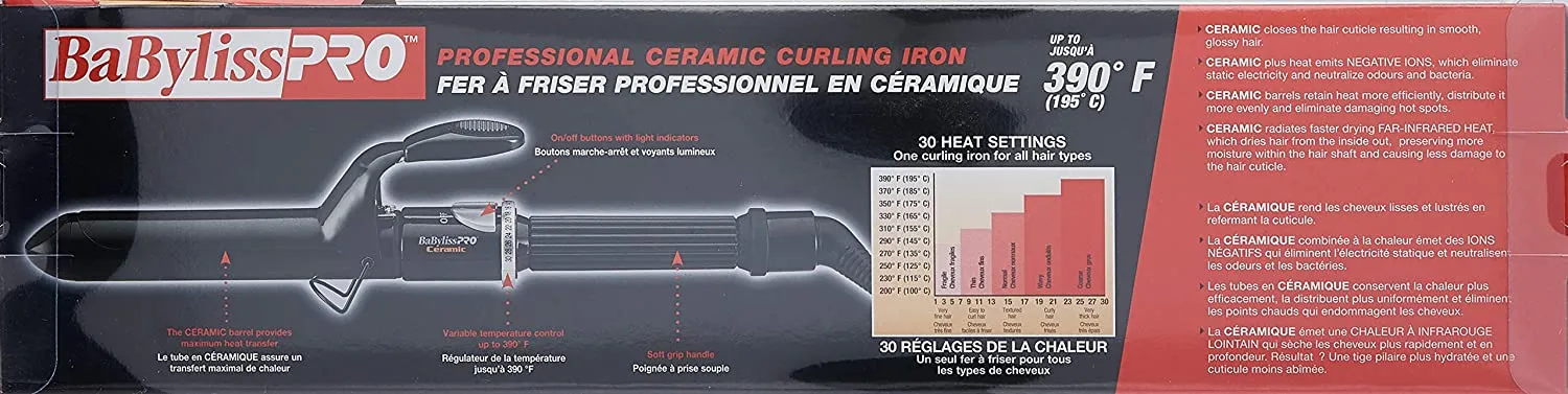 New in box! BaBylissPRO Ceramic Curling Iron with Spring Handle! Instant heat with 30 heat settings up to 383°F, Retails $70 