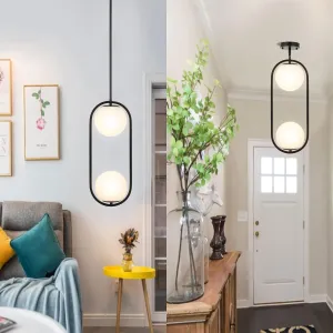 New in box! BYOLIIMA 2-Lights Modern Globe Chandelier Mid Century Pendant Light Matte Black Ceiling Hanging Lighting Fixture with White Globe Glass Lampshade for Kitchen Island Dining Room Bedroom Retails $220 