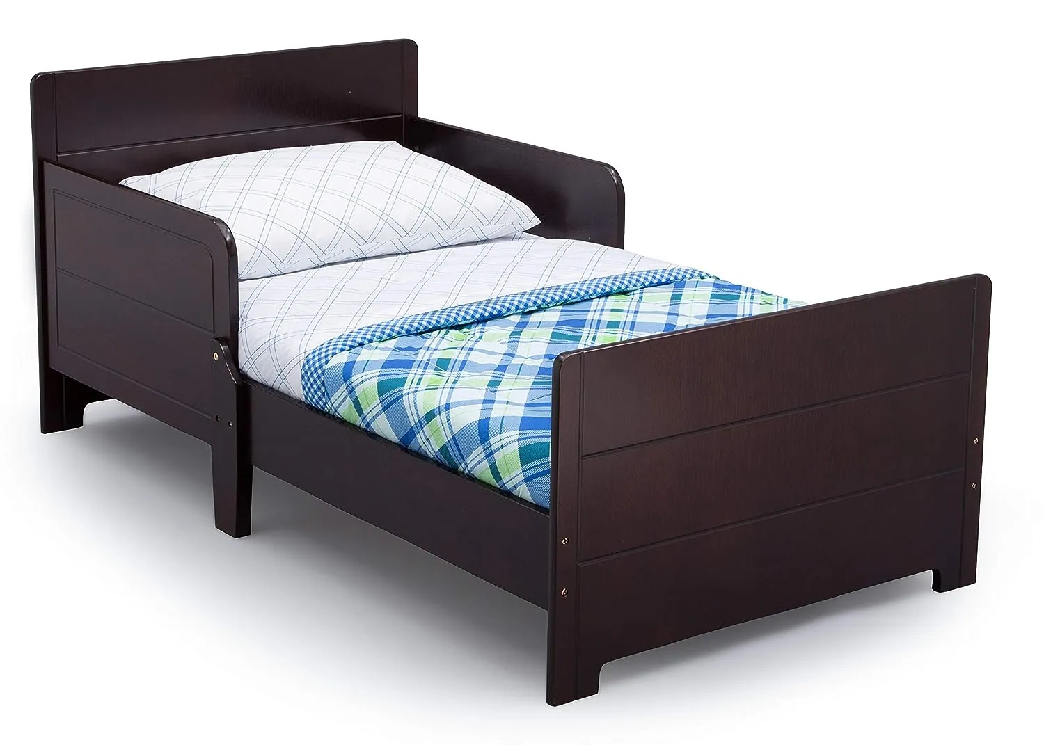 New in box! Delta Children MySize Wood Toddler Bed - Greenguard Gold Certified, Dark Chocolate, NOTE: Has some marks on bottom of 2 legs from transport could be touched up