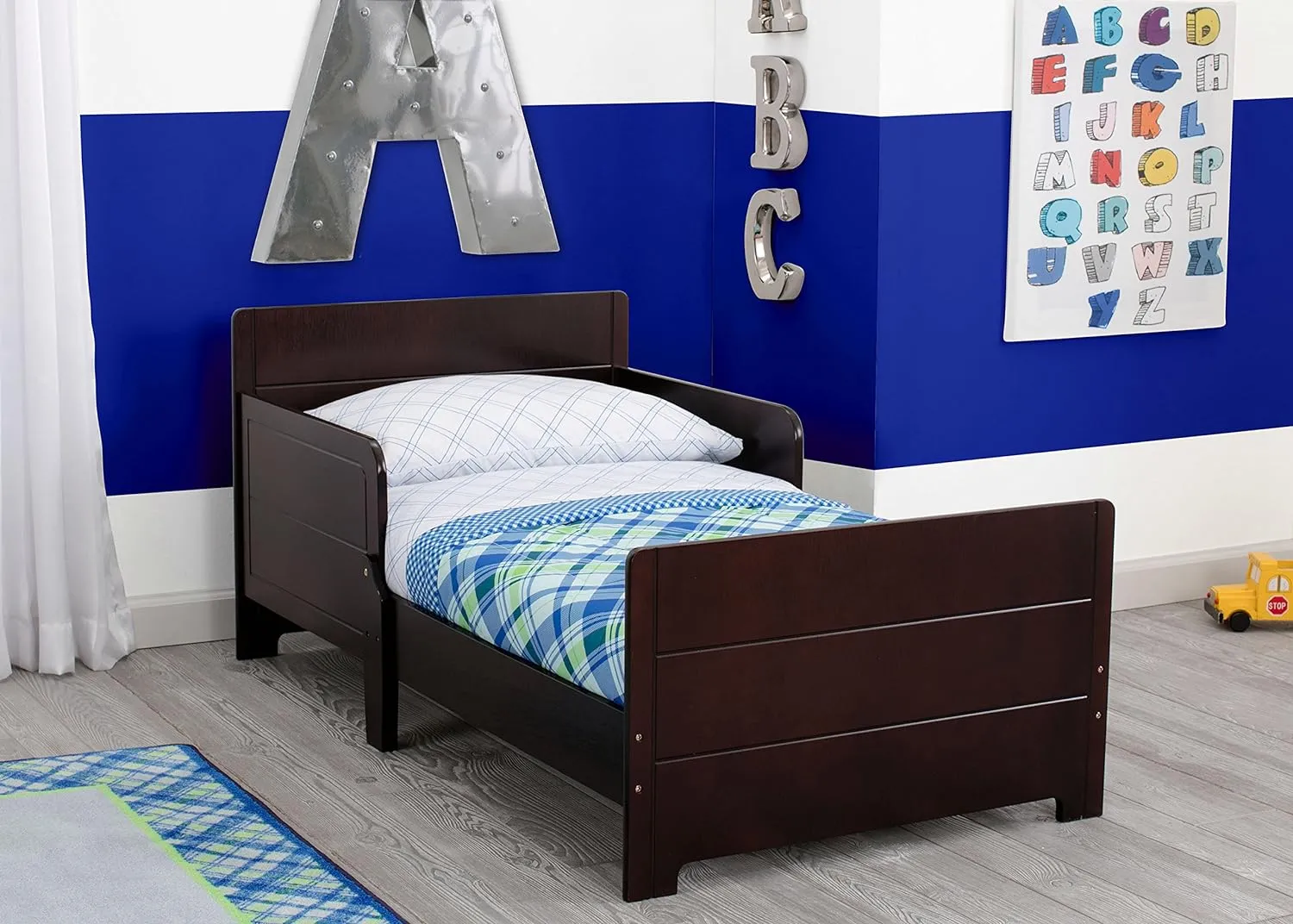 New in box! Delta Children MySize Wood Toddler Bed - Greenguard Gold Certified, Dark Chocolate, NOTE: Has some marks on bottom of 2 legs from transport could be touched up