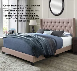 New in box! DG Casa Bardy Diamond Tufted Upholstered Wingback Headboard, Queen Size in Blush Fabric! Note: Black fabric on backing of headboard has some puncture marks from shipping does not affect headboard & you do not see it!