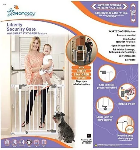 New in box! Dreambaby Liberty Security Gate w/Stay Open Feature- White