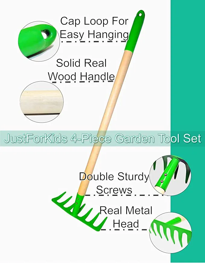 New in box! G & F Products 10018 JustForKids Kids Garden Tool Set Toy, Rake, Spade, Hoe and Leaf Rake, Reduced Size, 4-Piece