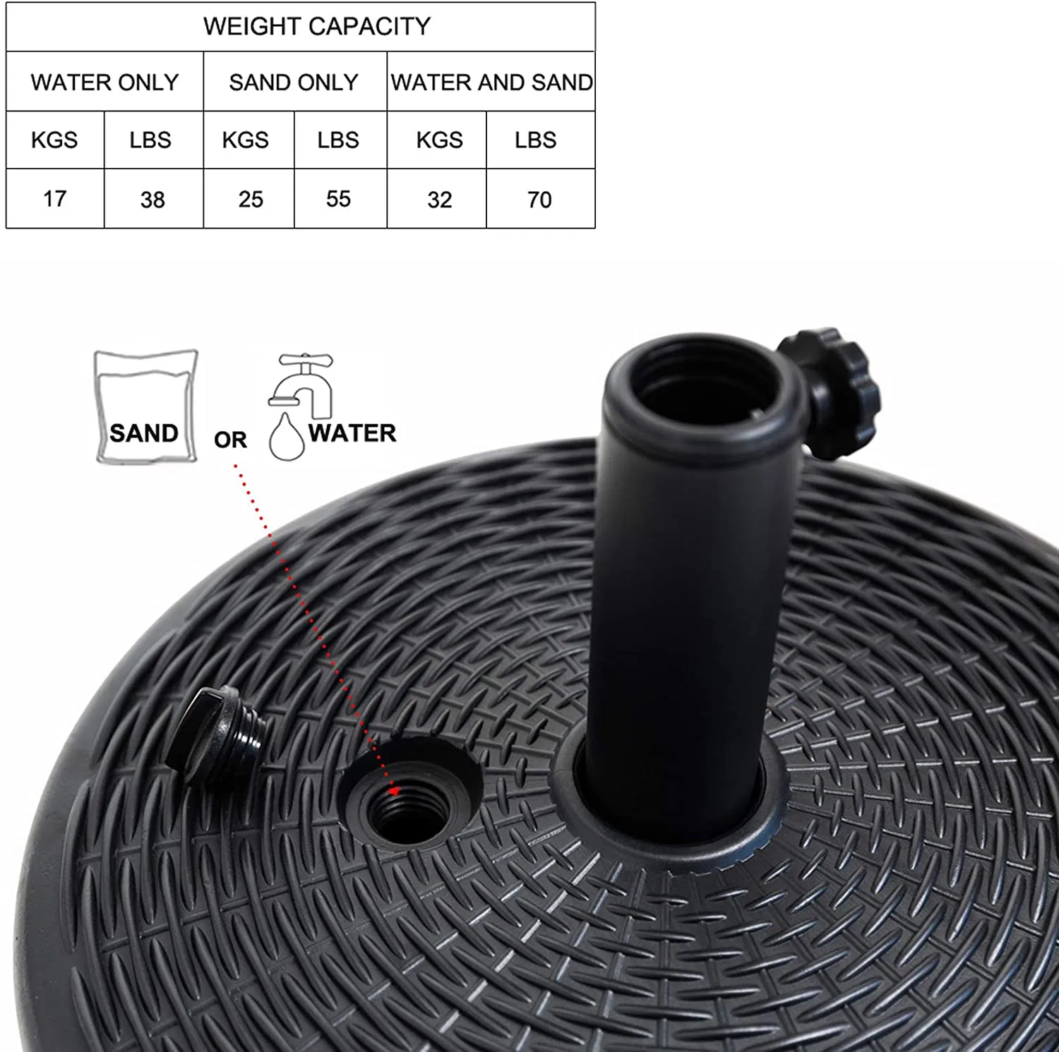New in box! Heavy Duty 70 Lb C-Hopetree Base Stand for Outdoor Patio Market Umbrella - 32kg - Round - Black! Retails $180 