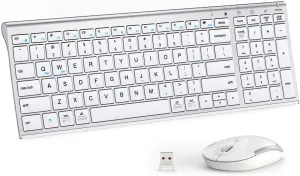 New in box! iClever GK03 Wireless Keyboard and Mouse Combo - 2.4G Portable Wireless Keyboard Mouse, Rechargeable Battery Ergonomic Design Full Size Slim Thin Stable Connection Adjustable DPI, Silver and White