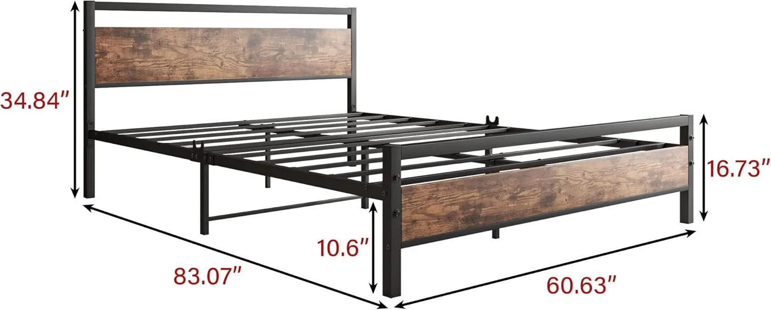 NEW IN BOX Retails $200, BOFENG Queen Size Bed Frames with Wood Headboard and Footboard, Heavy Duty Platform Bed Frame with Storage No Box Spring Needed Queen Mattress Foundation, Strong Steel Slats, Noise Free, Queen Size