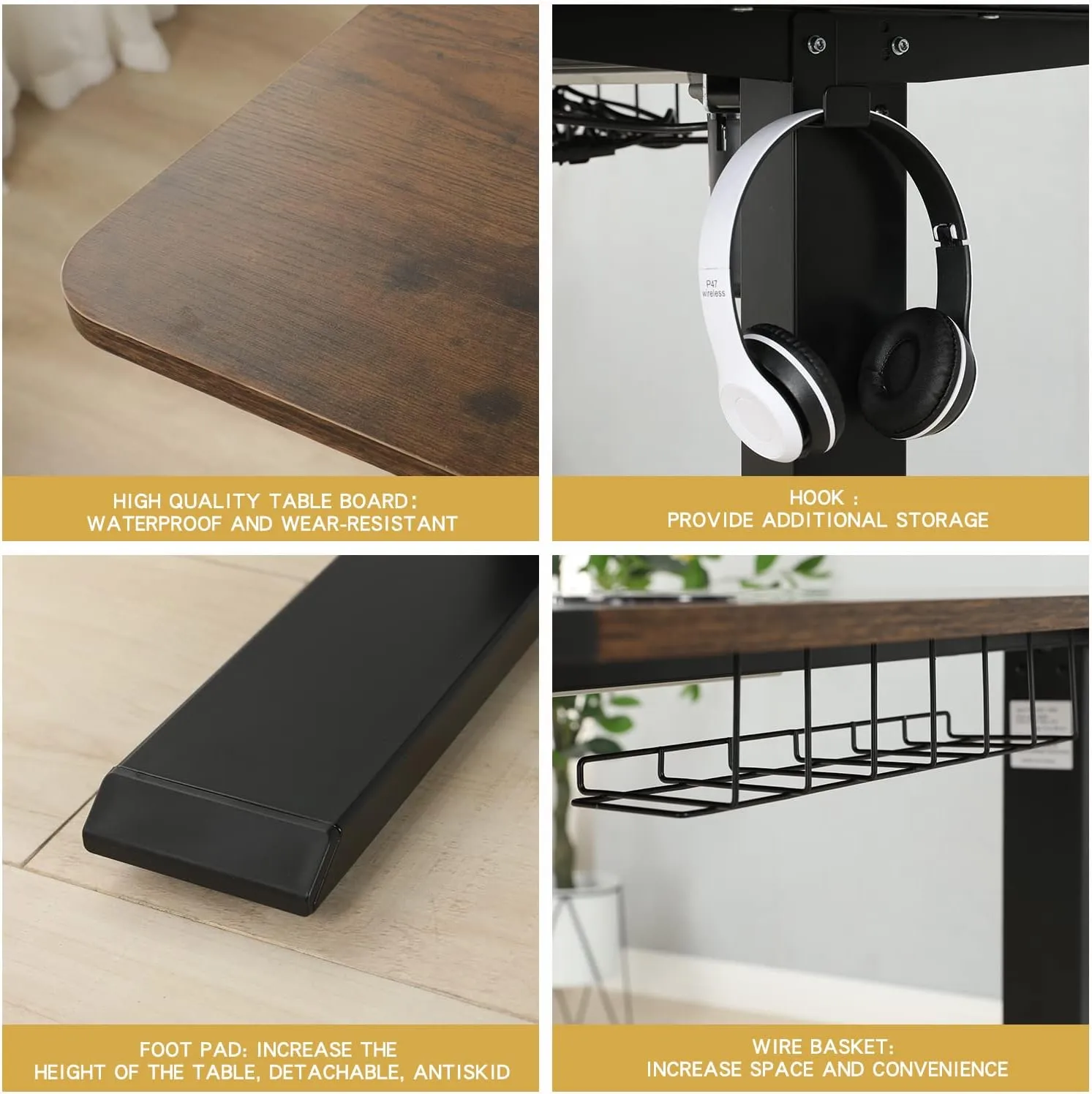 NEW in box! Retails $230 Jceet Adjustable Height Electric Sit/Standing Desk, 55 x 24 Inch Sit Stand Computer Desk with Lockable Casters, Stand Up Desk Table for Home Office, Black Frame/Rustic Brown   Black Top!