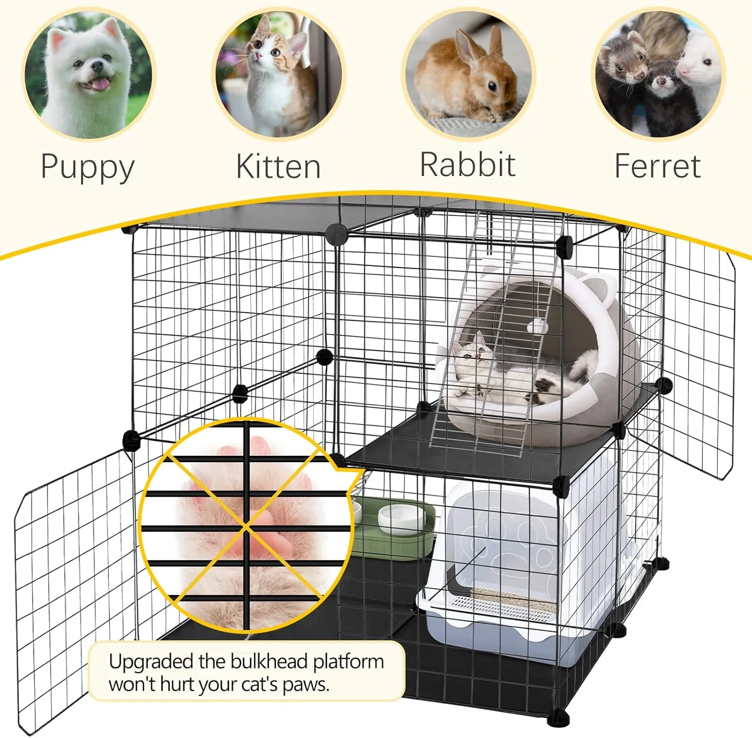 New in box! RUN.SE 3-Tier Cat Cages Pet Playpen Small Animal Cage DIY Kennel with Doors, Ramps and Storage Indoor for Rabbit, Kitten, Chinchillas, Guinea Pig, Ferret, Puppy (Black)