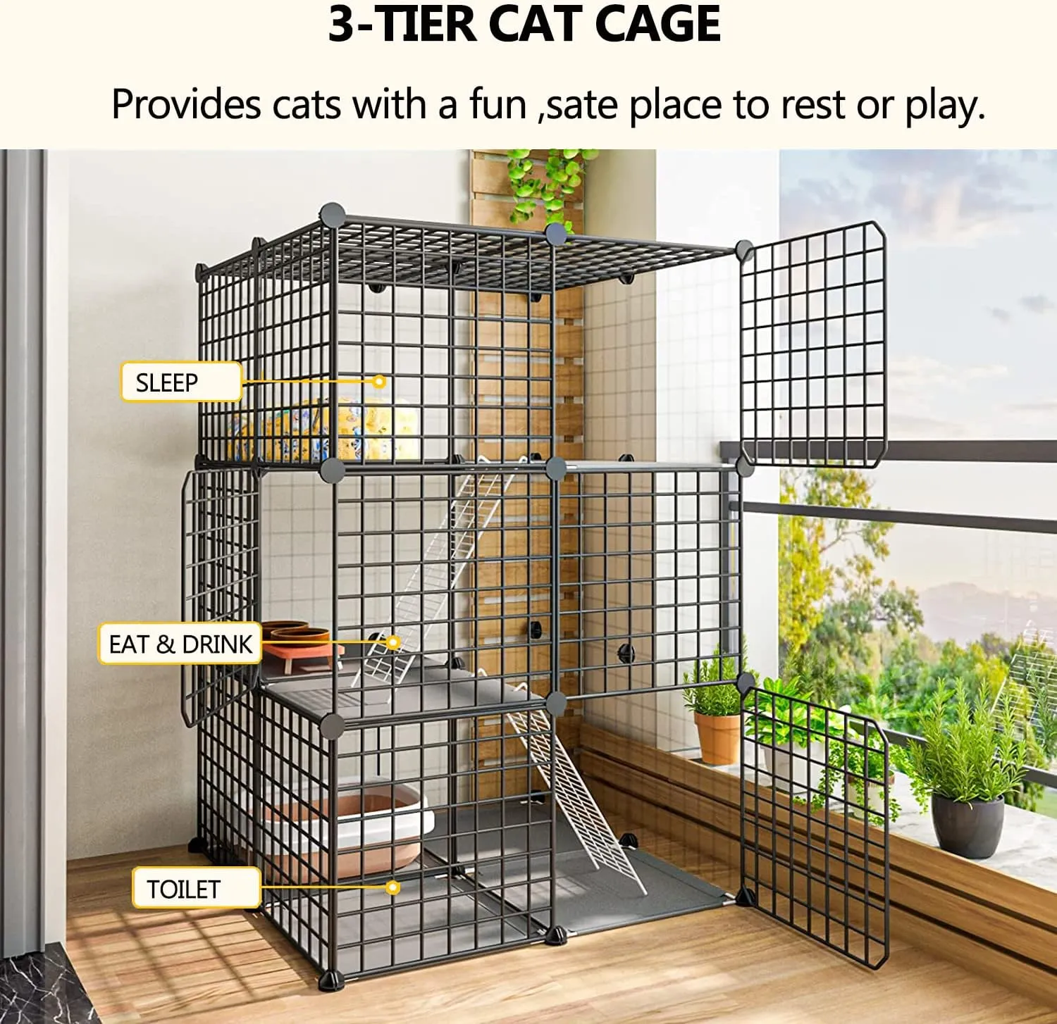 New in box! RUN.SE 3-Tier Cat Cages Pet Playpen Small Animal Cage DIY Kennel with Doors, Ramps and Storage Indoor for Rabbit, Kitten, Chinchillas, Guinea Pig, Ferret, Puppy (Black)